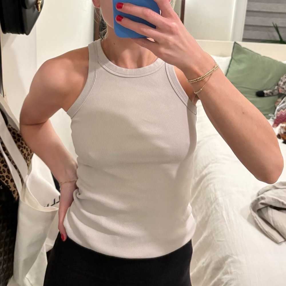 H&M Ribbed Halterneck Tank Top in Gray Taupe